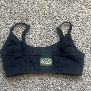 Daily Drills Black Sports Crop with Green Logo Patch S
